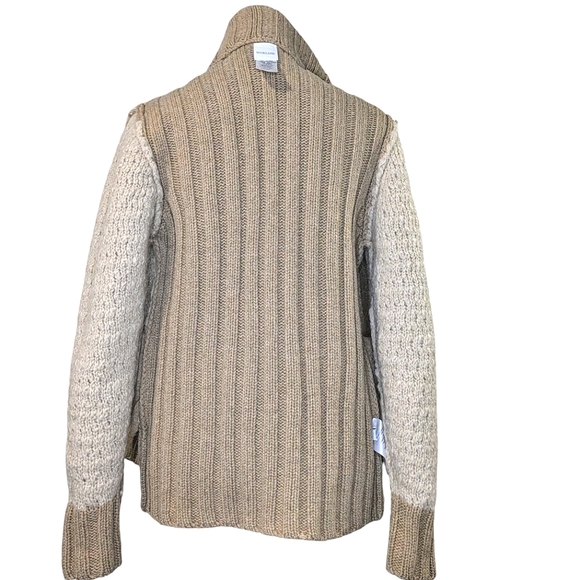 MADELEINE MODE COUTURE PUFF SLEEVE CHIC TEDDY LOOK CHUNKY 2 TONE TAN CARDIGAN - Picture 7 of 16